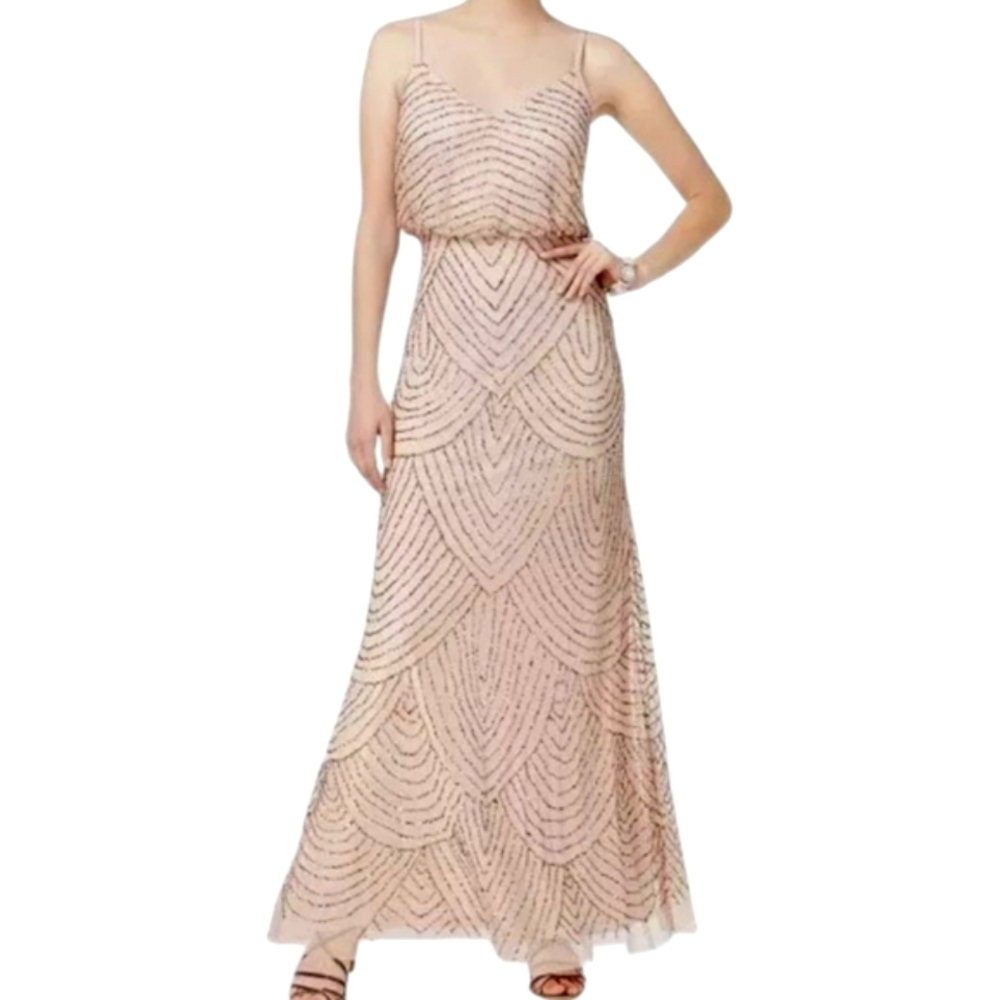 Adrianna Papell Pink Beaded One Shoulder Dress